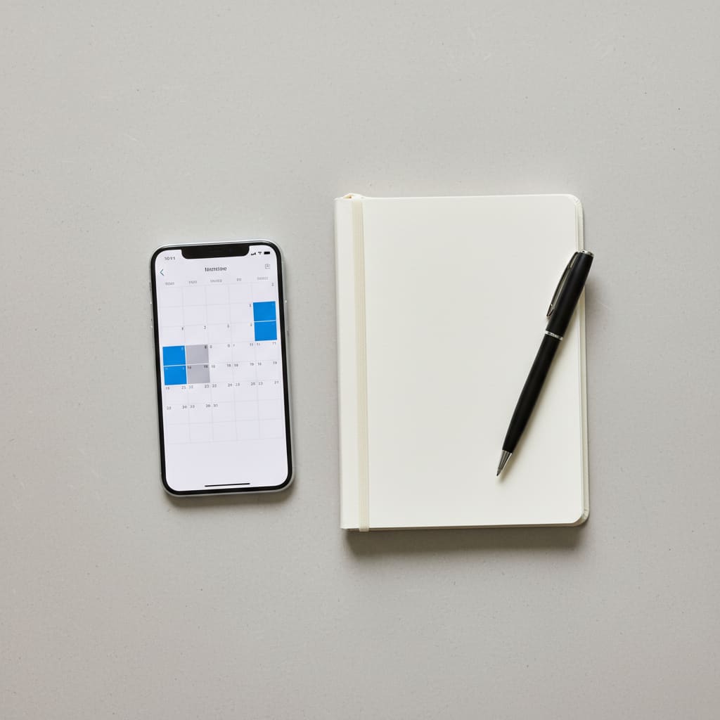 Minimalist desk with notebook and smartphone